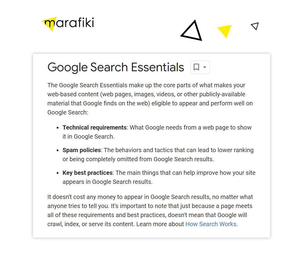Google Search Essentials czyli zestaw reguł i wytycznych stworzony przez Google.
